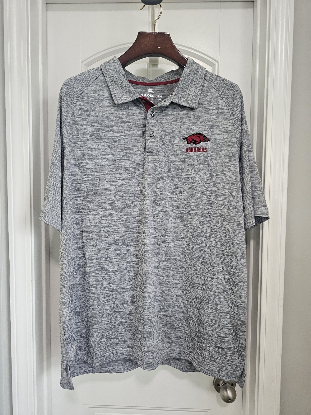 Colosseum Heather Gray Polo with Arkansas Razorback Logo